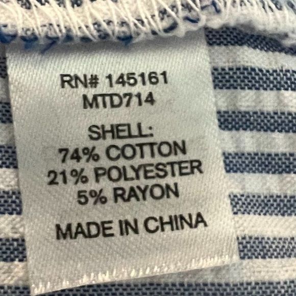 C Blue and White Striped Bow Back Top with Ruffle Hemline Size XL - Picture 6 of 7